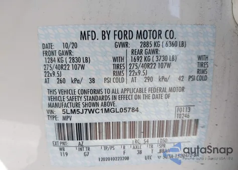 2021 Lincoln Aviator Reserve z USA, uszkodzony, nr VIN 5LM5J7WC1MGL05784